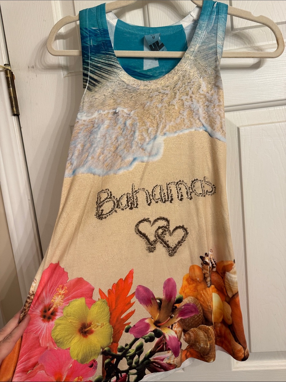 Bahamas Beach Graphic Tank Top - Teal, Sand, Pink, Yellow